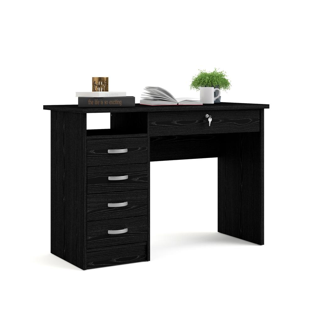 Desk with 5 Drawers Black Woodgrain. Picture 9