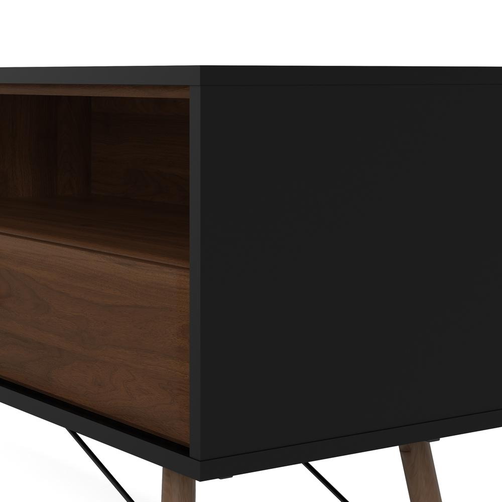 Ry 1 Door, 1 Drawer TV Stand with Open Shelf, Black Matte/Walnut. Picture 7