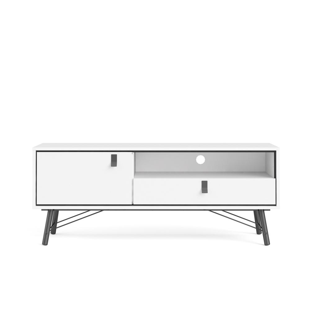 Ry 1 Door, 1 Drawer TV Stand with Open Shelf, White Matte/Black. Picture 1