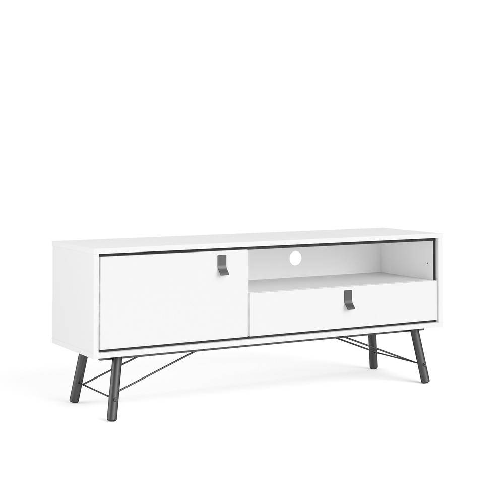 Ry 1 Door, 1 Drawer TV Stand with Open Shelf, White Matte/Black. Picture 2