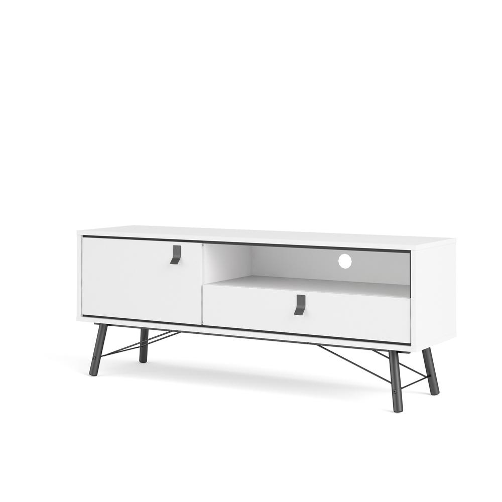 Ry 1 Door, 1 Drawer TV Stand with Open Shelf, White Matte/Black. Picture 3