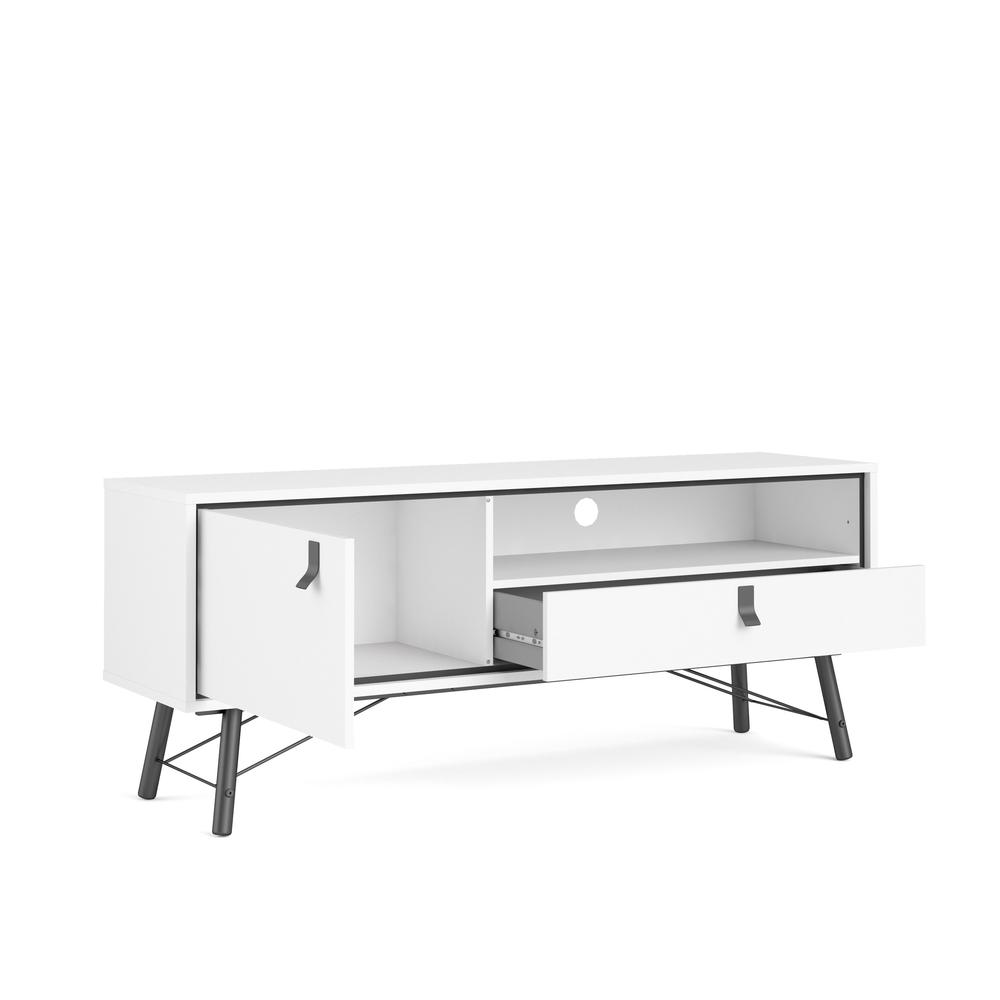 Ry 1 Door, 1 Drawer TV Stand with Open Shelf, White Matte/Black. Picture 4