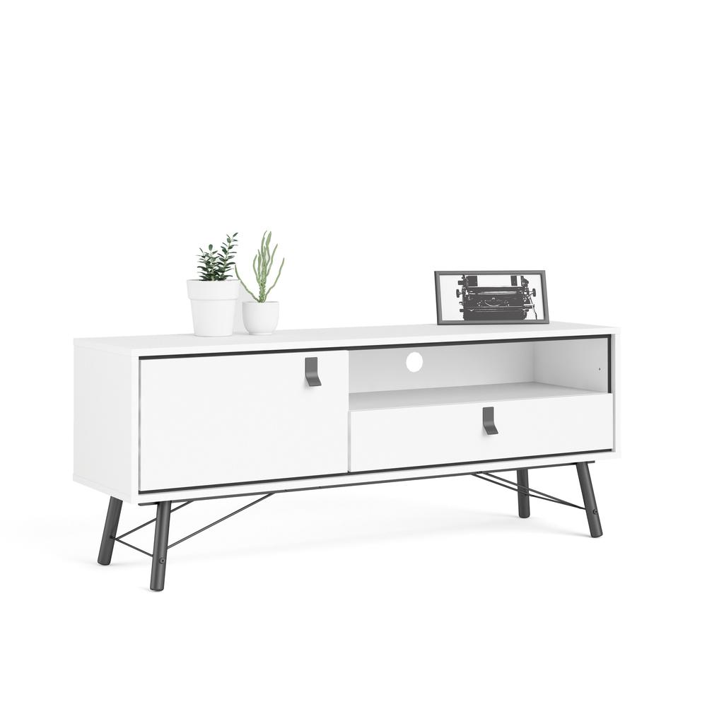 Ry 1 Door, 1 Drawer TV Stand with Open Shelf, White Matte/Black. Picture 8