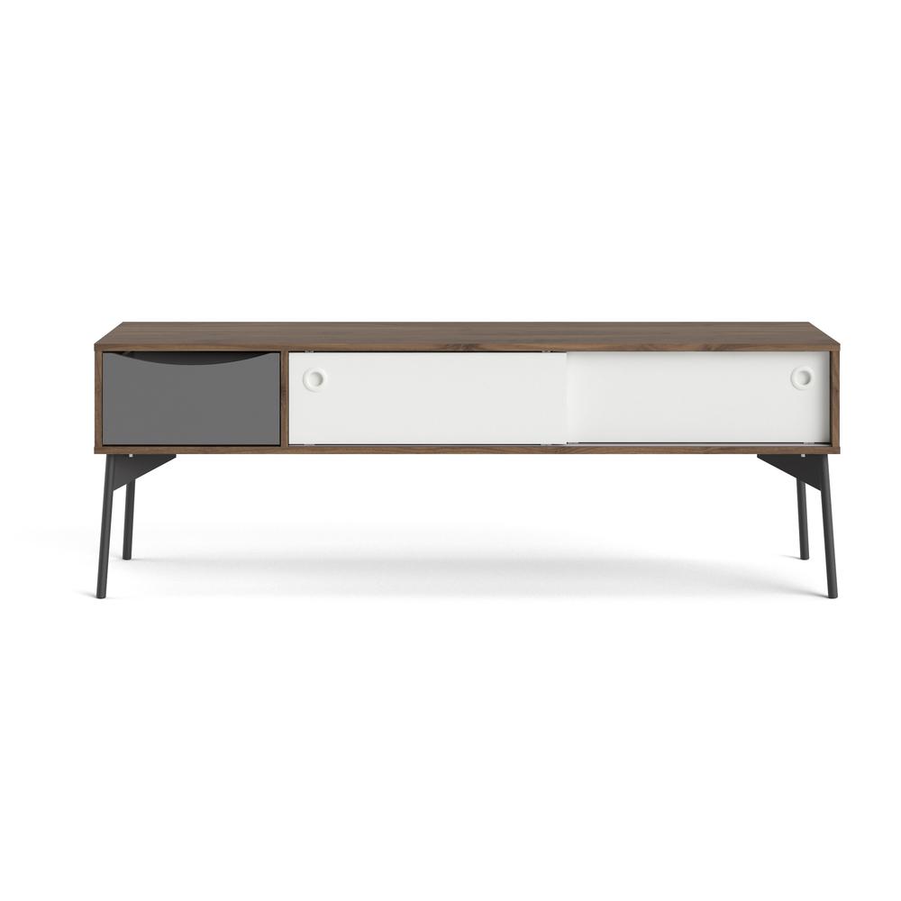 Fur 1 Drawer TV Stand with 2 Sliding Doors, Walnut/White Matte/Grey. Picture 2