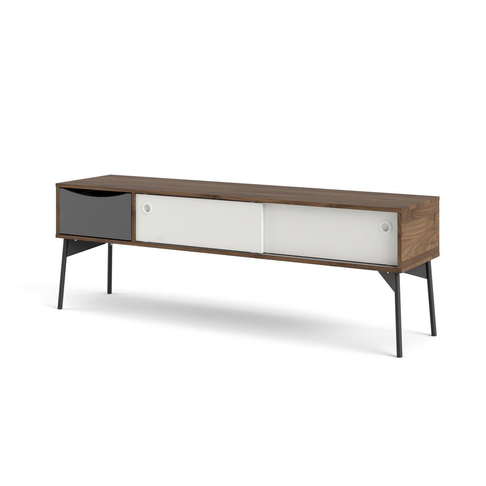 Fur 1 Drawer TV Stand with 2 Sliding Doors, Walnut/White Matte/Grey. Picture 3