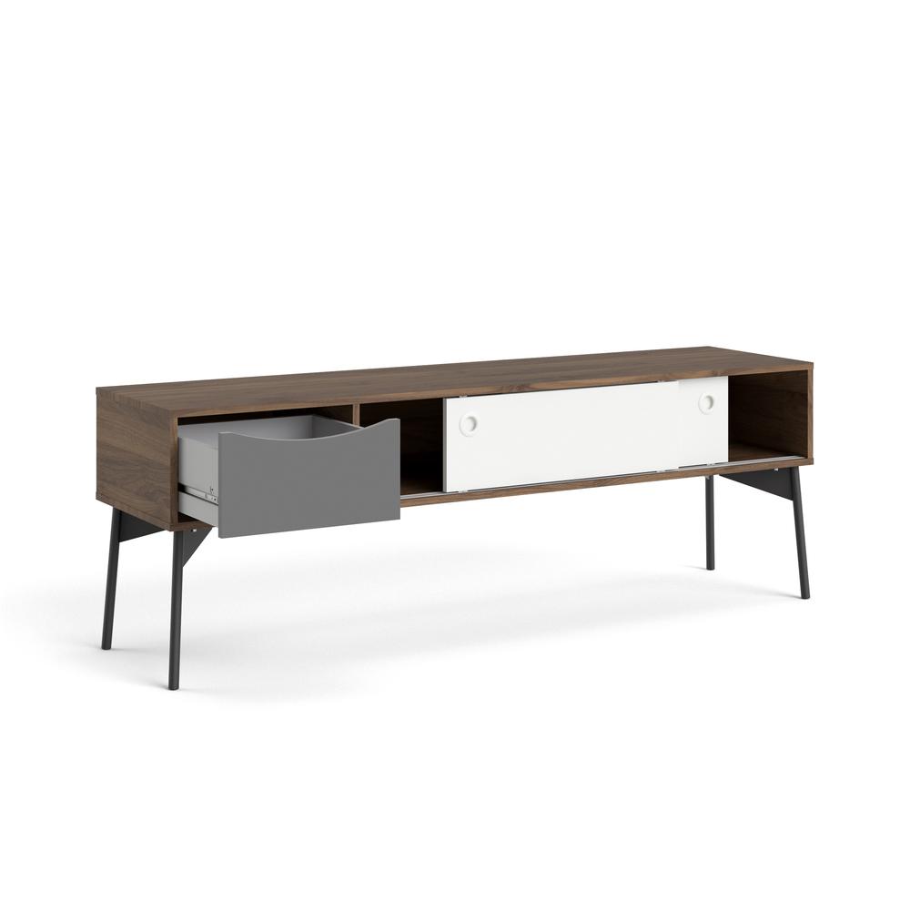 Fur 1 Drawer TV Stand with 2 Sliding Doors, Walnut/White Matte/Grey. Picture 8