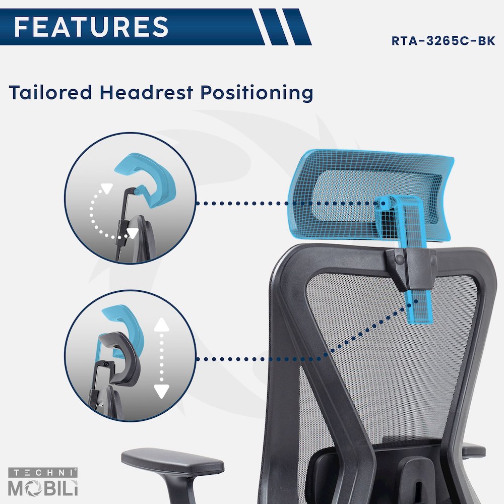 Truly Ergonomic Mesh Office Chair with Headrest & Lumbar Support, Black. Picture 13