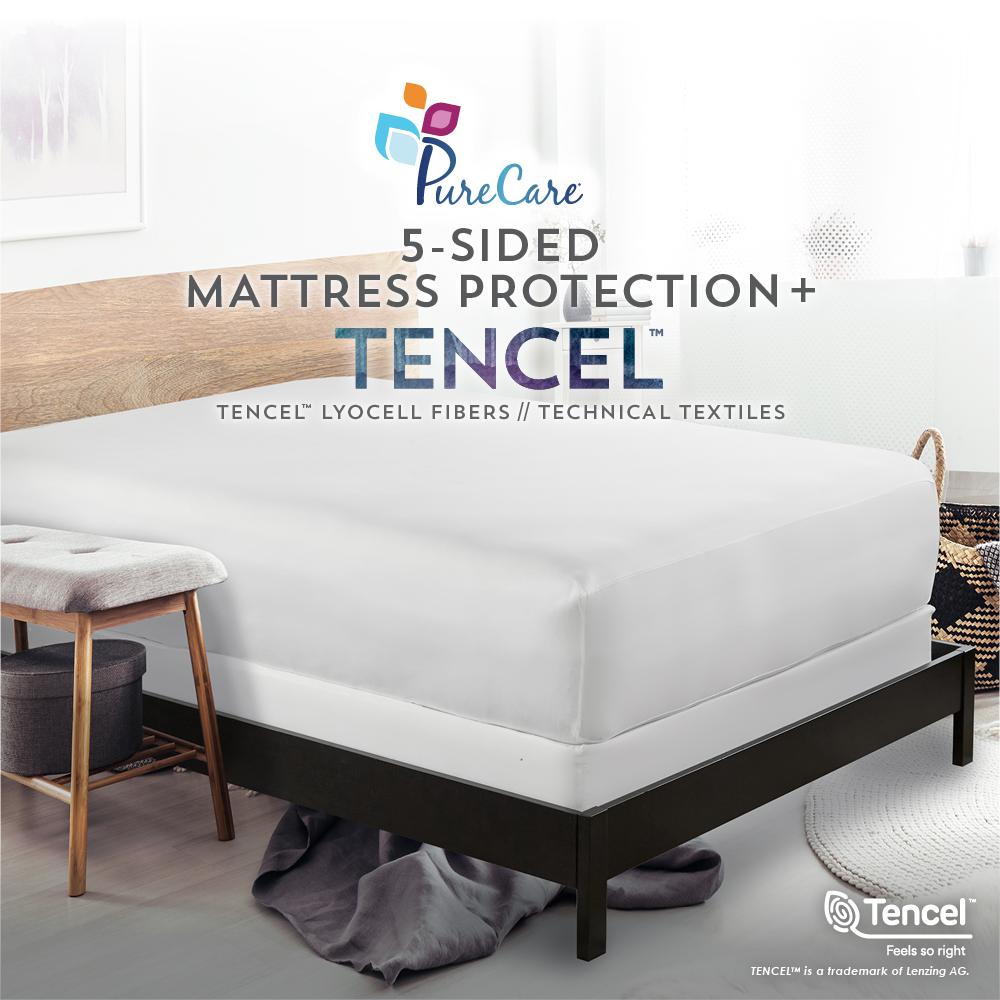 Tencel 5-Sided Mattress Protector Queen, White. Picture 2