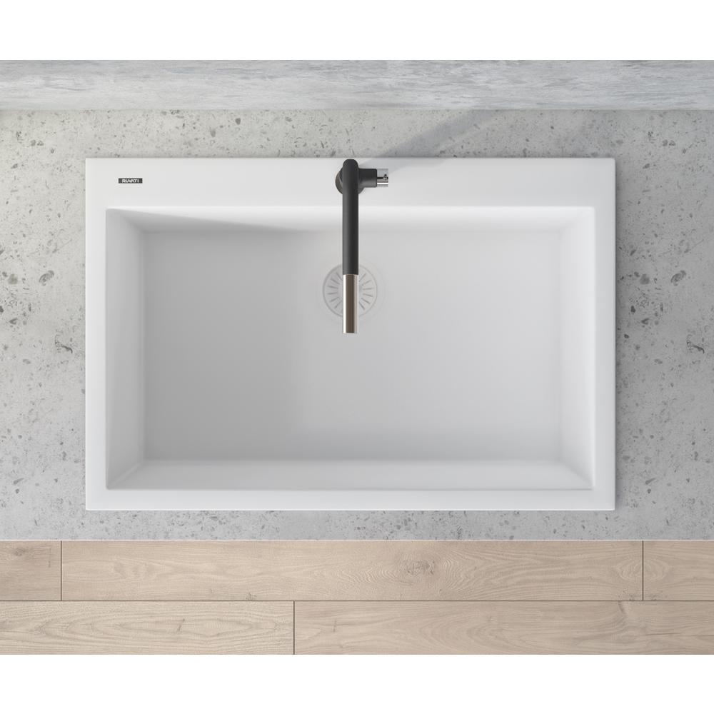 Drop-in Topmount Granite Composite Single Bowl Kitchen Sink - Arctic White. Picture 13