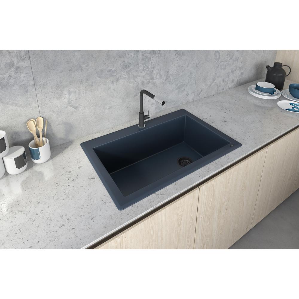 Ruvati 33 x 22 inch Drop-in Topmount Single Bowl Kitchen Sink Catalina Blue. Picture 11
