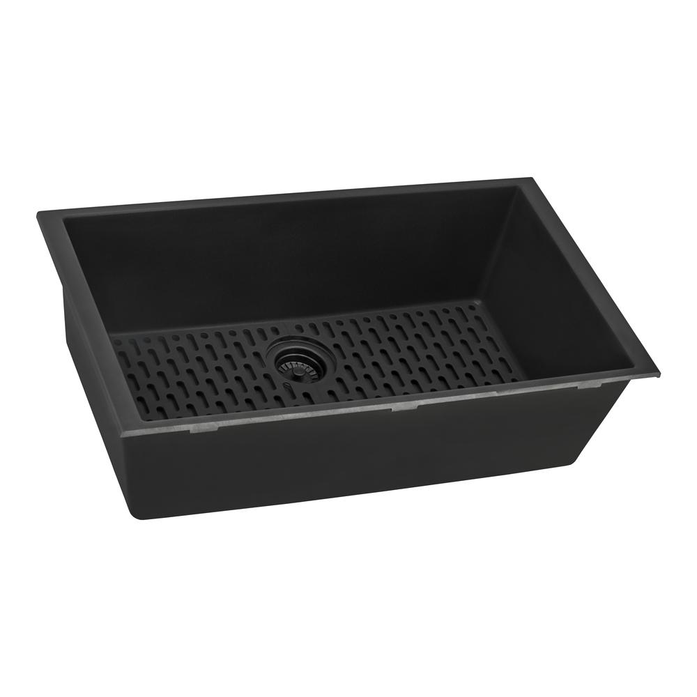 Granite Composite Undermount Single Bowl Kitchen Sink - Midnight Black. Picture 3