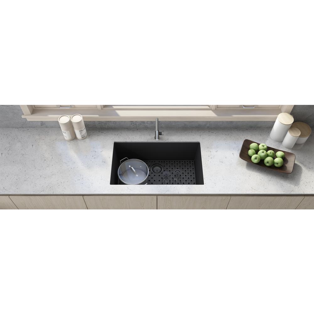 Granite Composite Undermount Single Bowl Kitchen Sink - Midnight Black. Picture 15
