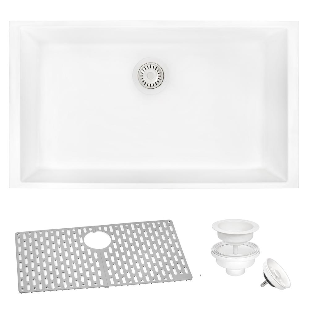 Granite Composite Undermount Single Bowl Kitchen Sink - Arctic White - RVG2030WH. Picture 1