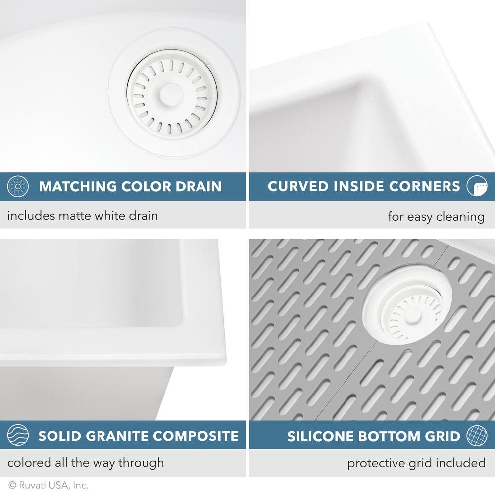 Granite Composite Undermount Single Bowl Kitchen Sink - Arctic White - RVG2030WH. Picture 11