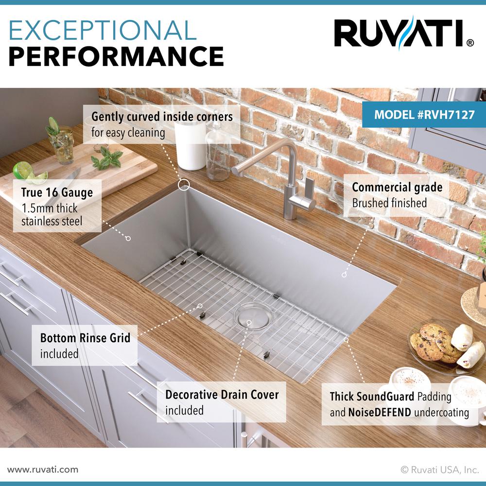 Ruvati 27-inch Undermount 16 Gauge Kitchen Sink Rounded Corners Single Bowl. Picture 10