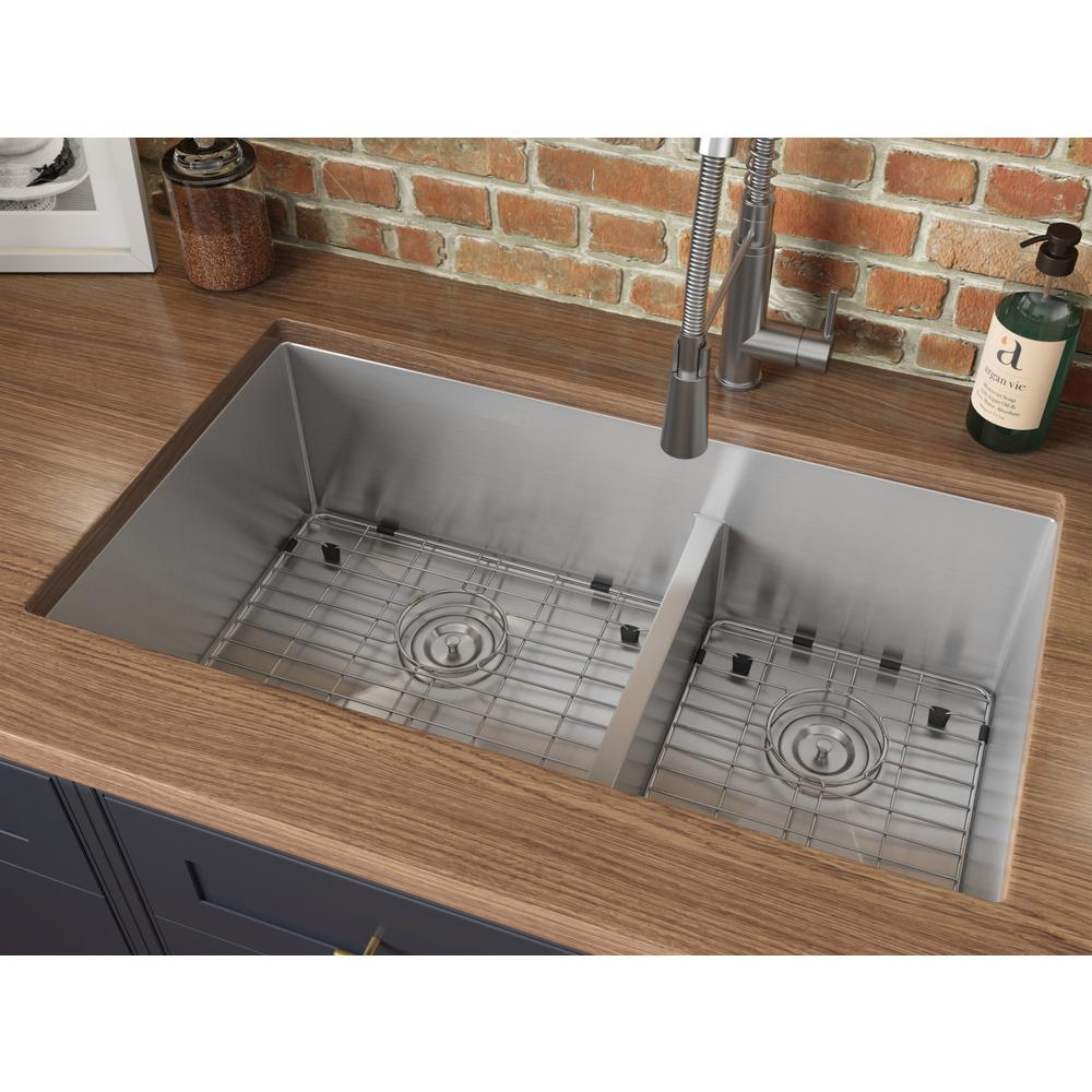 Ruvati 30-inch Low-Divide Undermount Double Bowl 16 Gauge Kitchen Sink. Picture 11