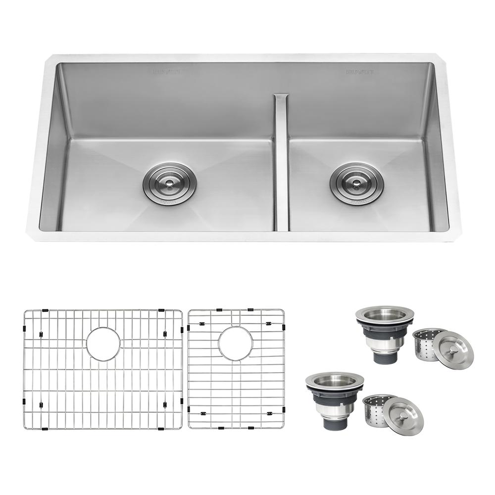 Ruvati 30-inch Low-Divide Undermount Double Bowl 16 Gauge Kitchen Sink. Picture 5