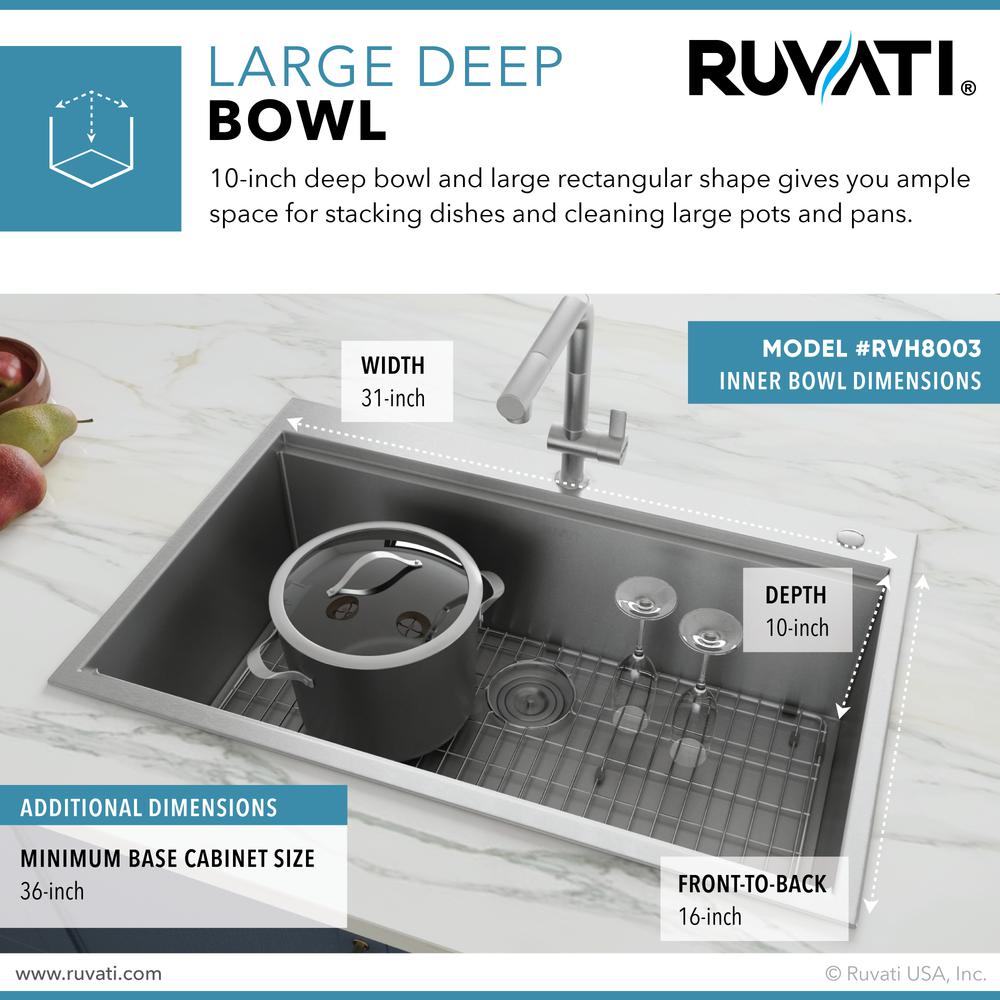 Ruvati 33 x 22 inch 16 Gauge Rounded Corners Kitchen Sink Single Bowl. Picture 19