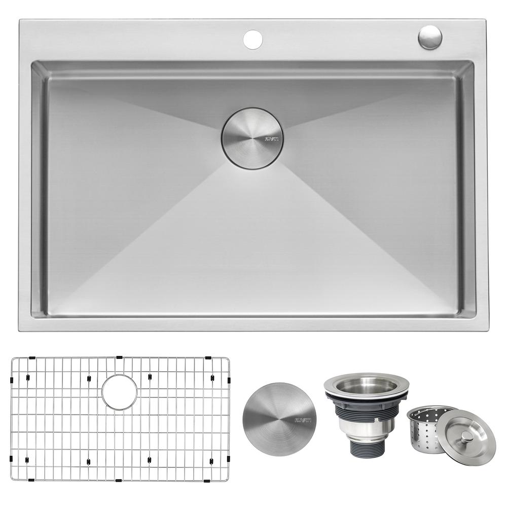 Ruvati 33 x 22 inch Drop-in 16 Gauge Topmount Kitchen Sink Single Bowl. Picture 1