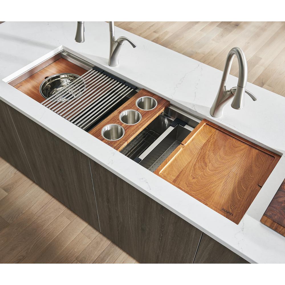 Ruvati 57-inch Workstation Two-Tiered Ledge Kitchen Sink Undermount 16 Gauge. Picture 31
