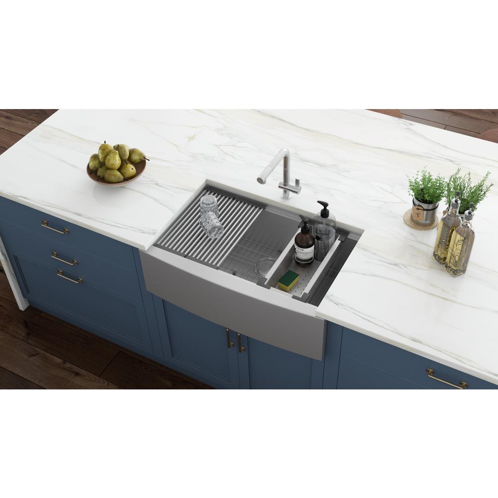 Ruvati 27-inch Apron-front Workstation Kitchen Sink 16 Gauge Single Bowl. Picture 17