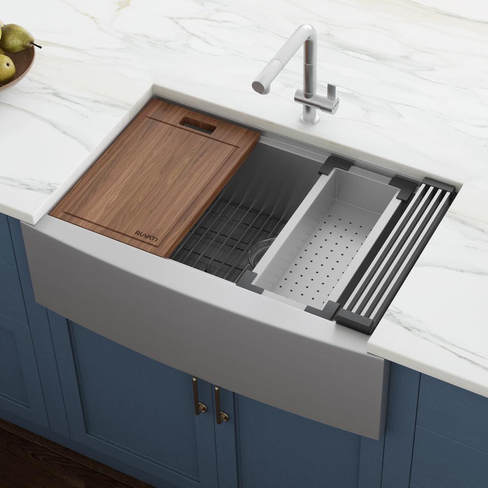 Ruvati 30-inch Apron-front Workstation Kitchen Sink 16 Gauge Single Bowl. Picture 11