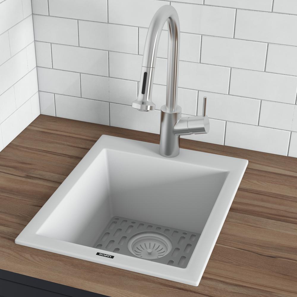 Drop-in Topmount Granite Composite Single Bowl Kitchen Sink - Arctic White. Picture 8