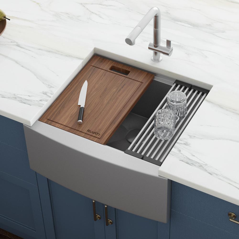 Ruvati 24-inch Apron-front Workstation Kitchen Sink 16 Gauge Single Bowl. Picture 10