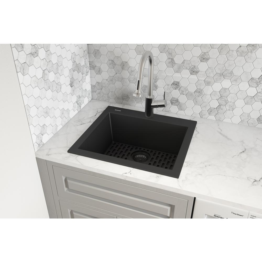 Drop-in Topmount Granite Composite Single Bowl Kitchen Sink - Midnight Black. Picture 10