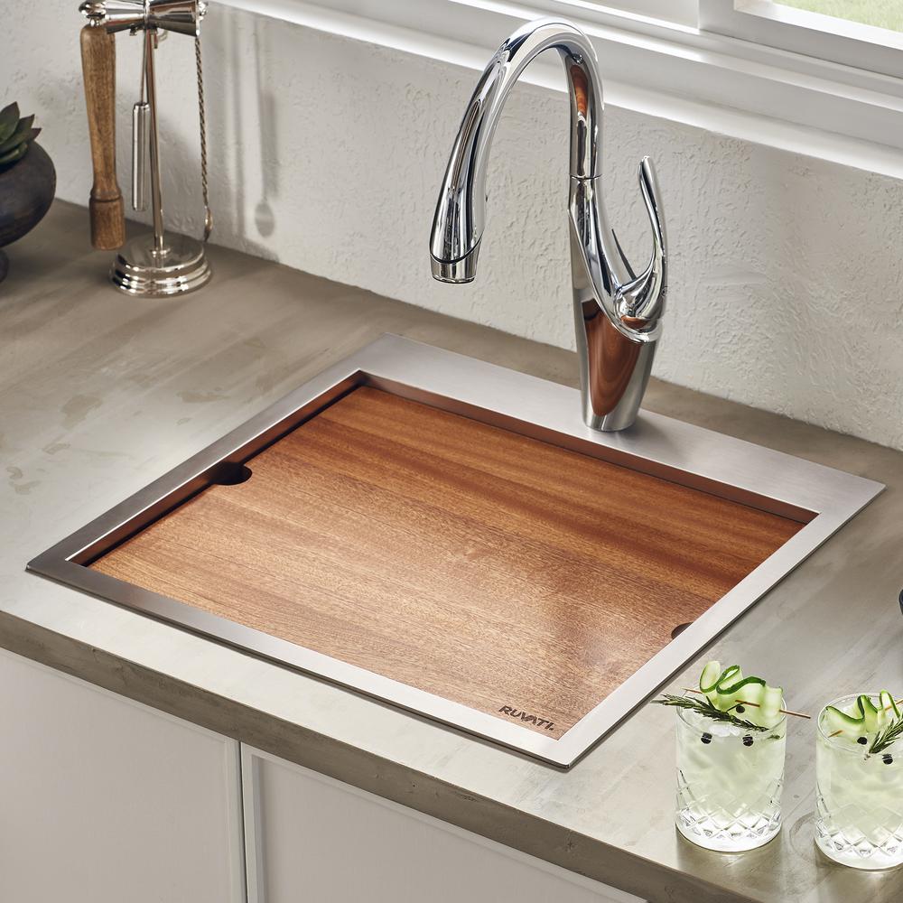 Ruvati 19 x 16 inch Solid Wood Replacement Cutting Board Sink Cover. Picture 3