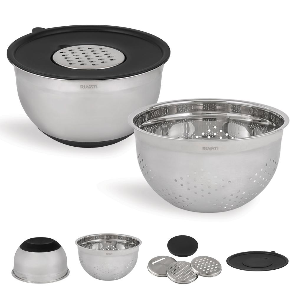 Ruvati 5 quart mixing bowl and colander set with grater attachments (6 piece set) - RVA1255. Picture 7
