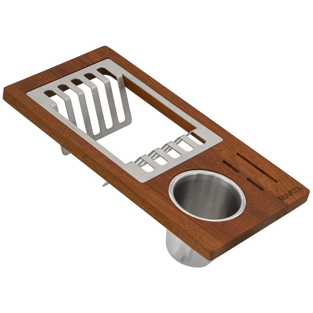 Ruvati Wood Dish Plate and Silverware Caddy Drying Rack for Workstation Sinks. Picture 1
