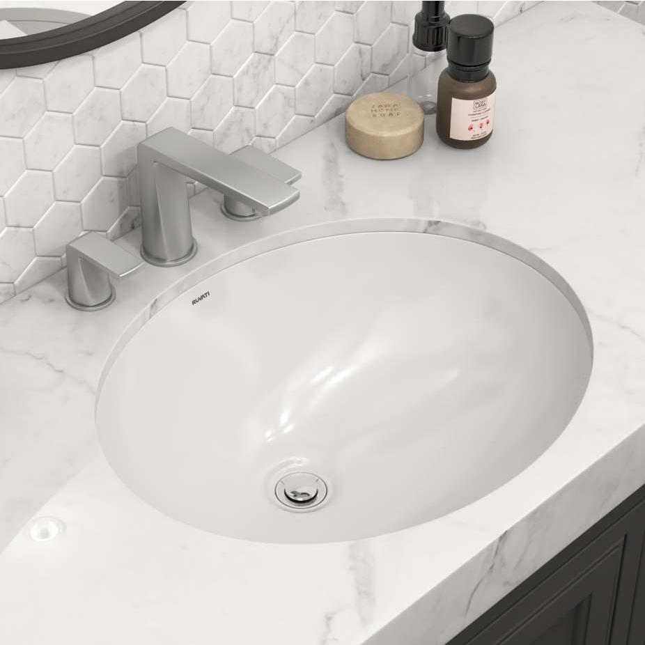 Ruvati 15 x 12 inch Undermount Bathroom Vanity Sink White Oval Porcelain Ceramic with Overflow - RVB0616. Picture 2
