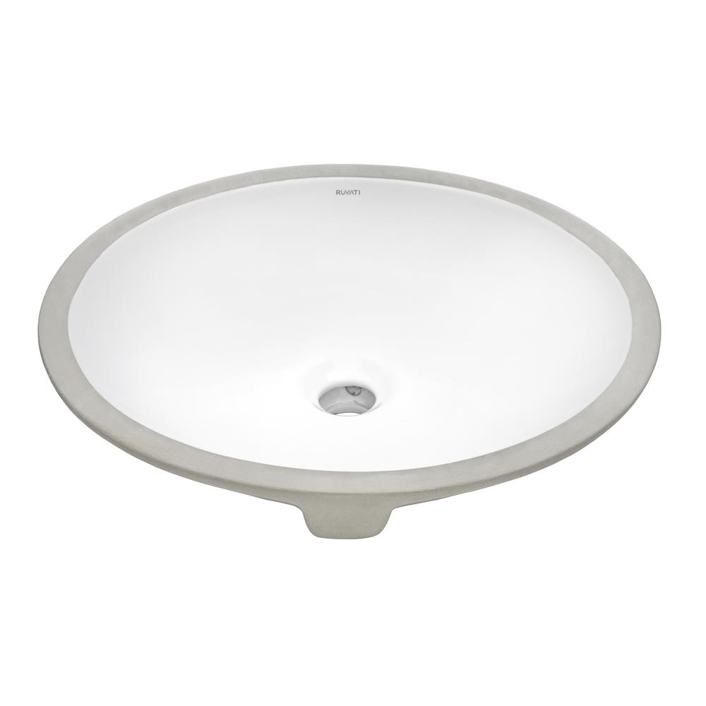 Ruvati 15 x 12 inch Undermount Bathroom Vanity Sink White Oval Porcelain Ceramic with Overflow - RVB0616. Picture 3