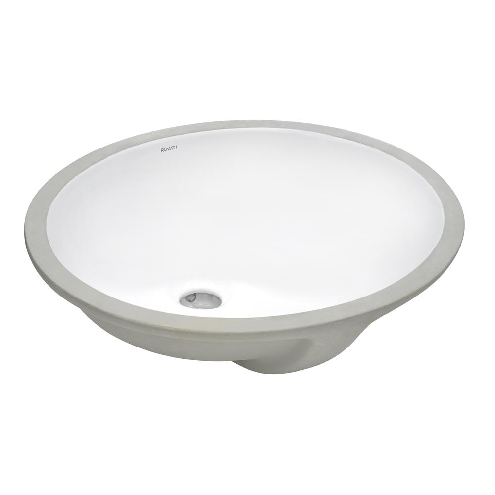Ruvati 15 x 12 inch Undermount Bathroom Vanity Sink White Oval Porcelain Ceramic with Overflow - RVB0616. Picture 1