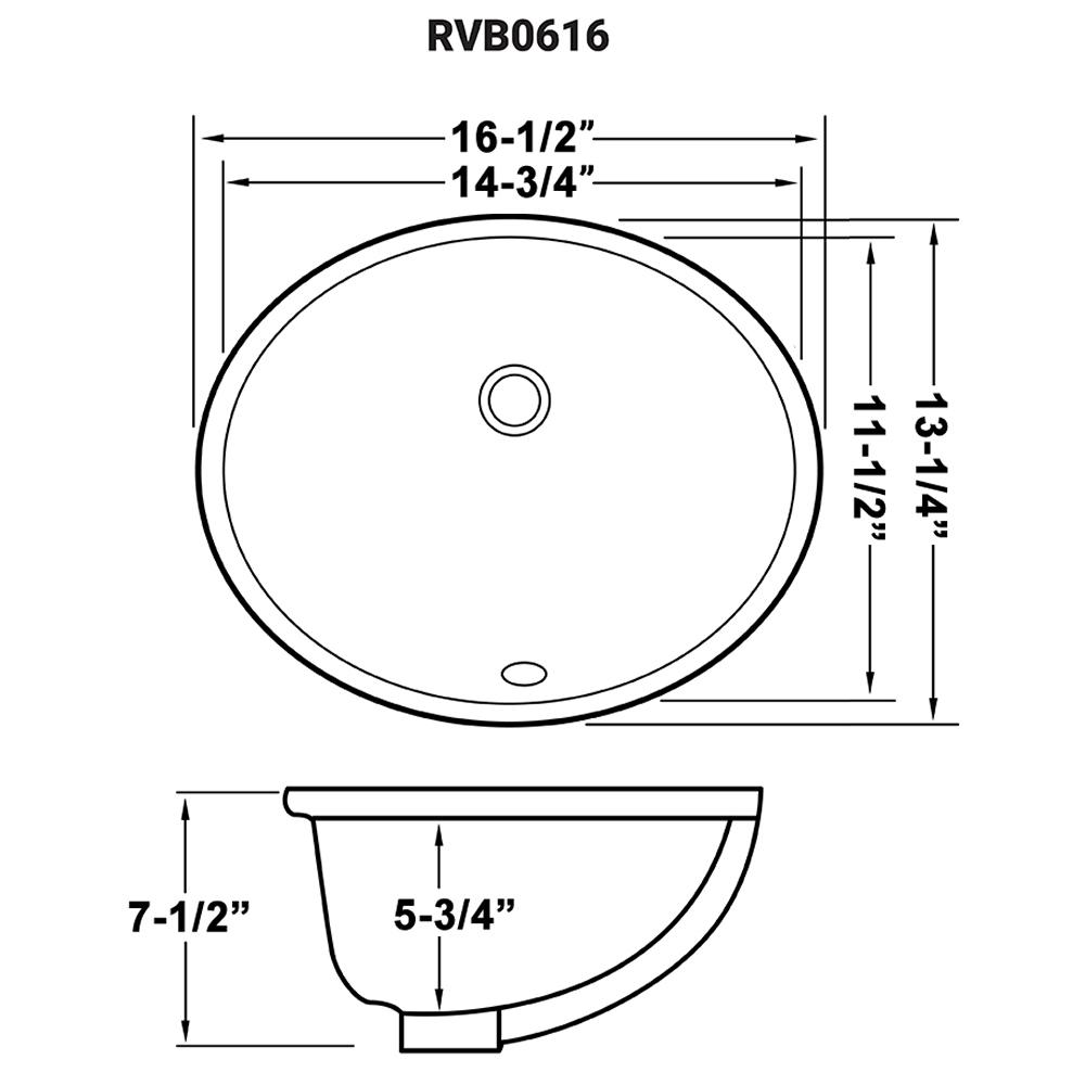 Ruvati 15 x 12 inch Undermount Bathroom Vanity Sink White Oval Porcelain Ceramic with Overflow - RVB0616. Picture 8