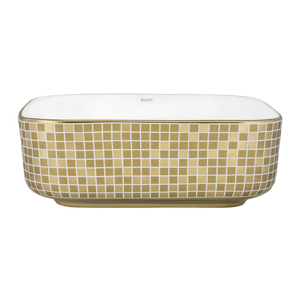 Ruvati 15 x 15 inch Bathroom Vessel Sink Gold Decorative Pattern Above Vanity Counter White Porcelain Ceramic - RVB1515WG4. Picture 2