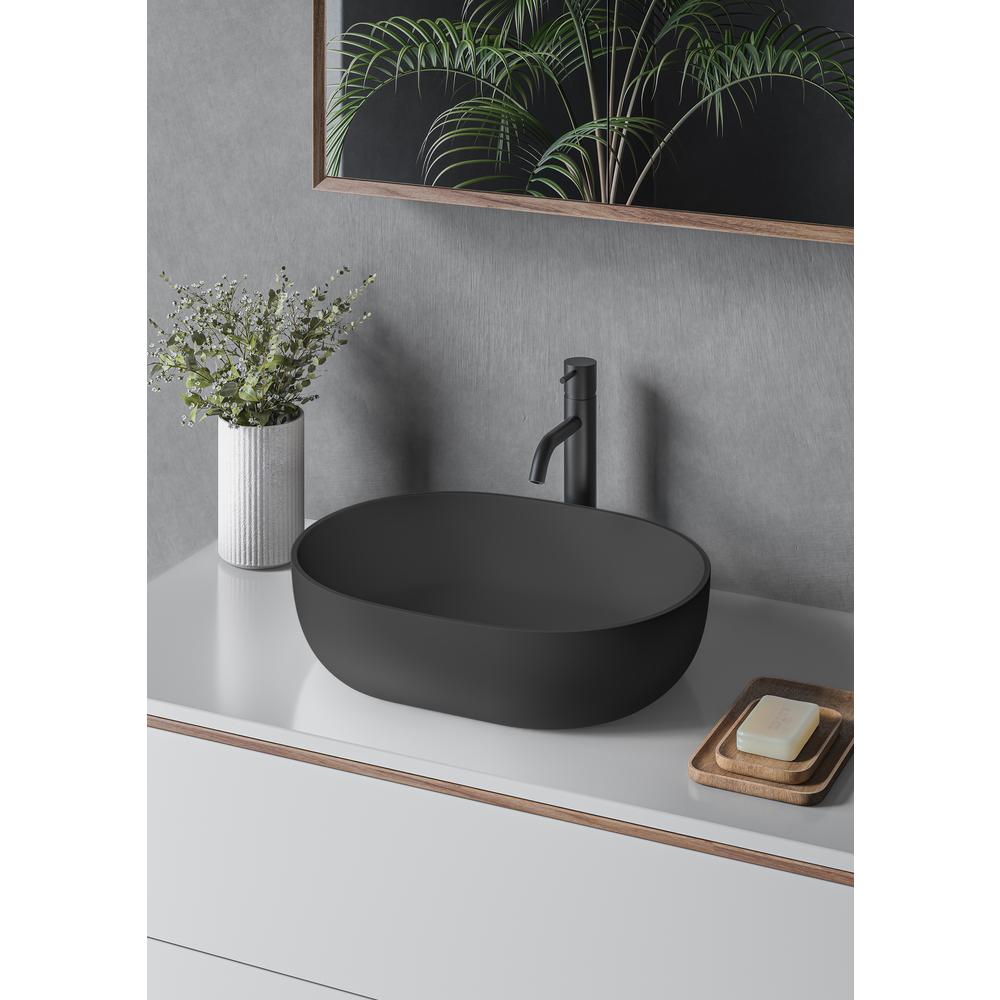 Ruvati 19-inch Matte Black epiStone Solid Surface Modern Bathroom Vessel Sink. Picture 2