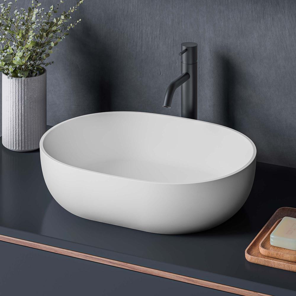 Ruvati 19-inch Matte White epiStone Solid Surface Modern Bathroom Vessel Sink. Picture 1