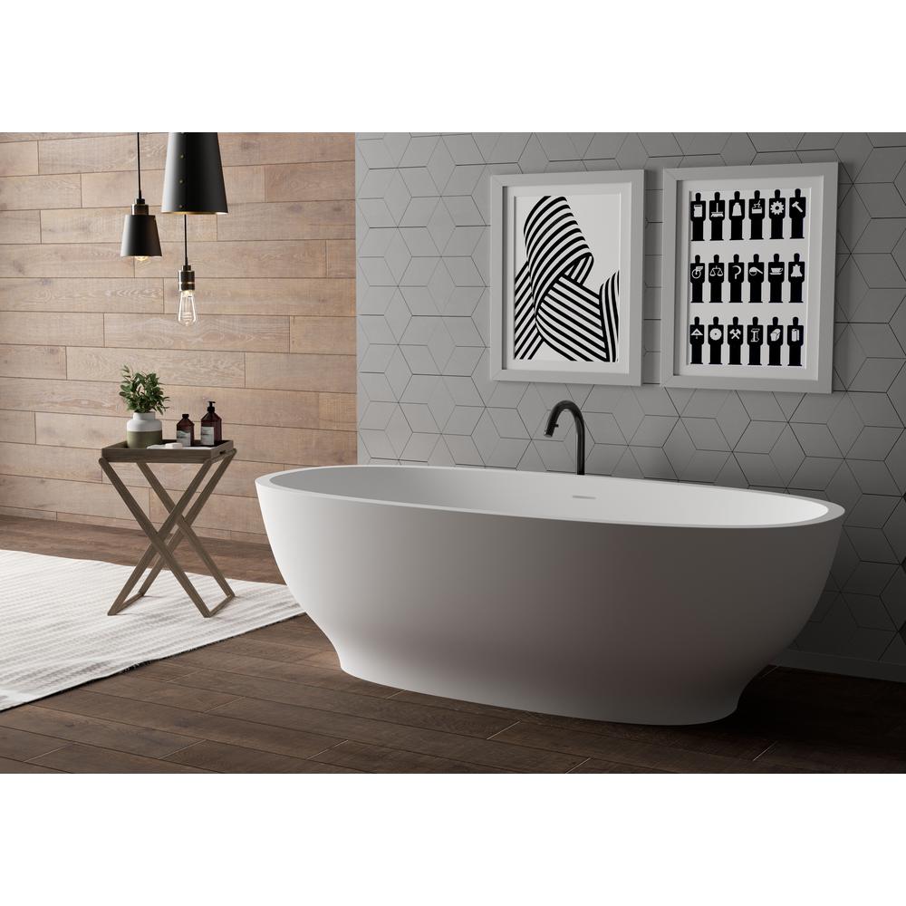 Ruvati 69-inch White epiStone Solid Surface Oval Freestanding Bath Tub Viola. Picture 2