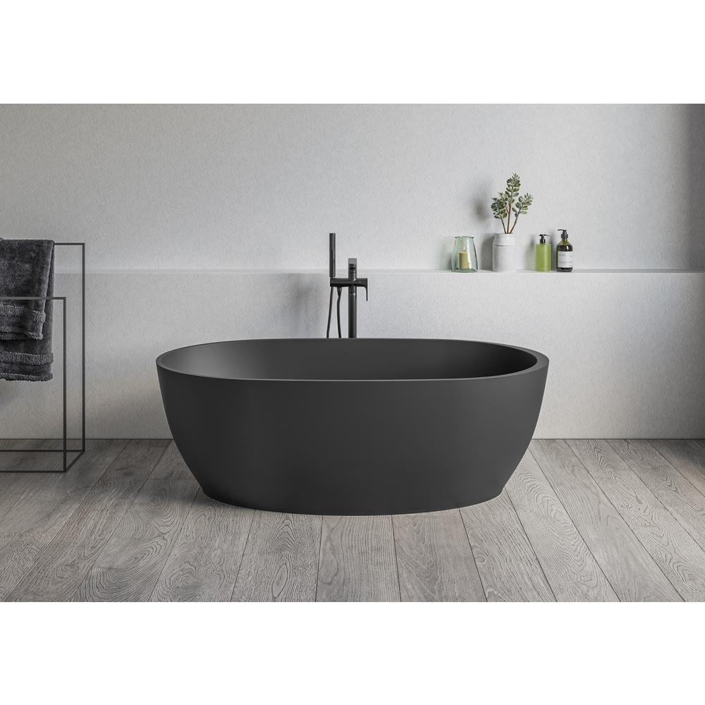 Ruvati 59-inch Matte Black epiStone Surface Oval Freestanding Bath Tub Canali. Picture 1