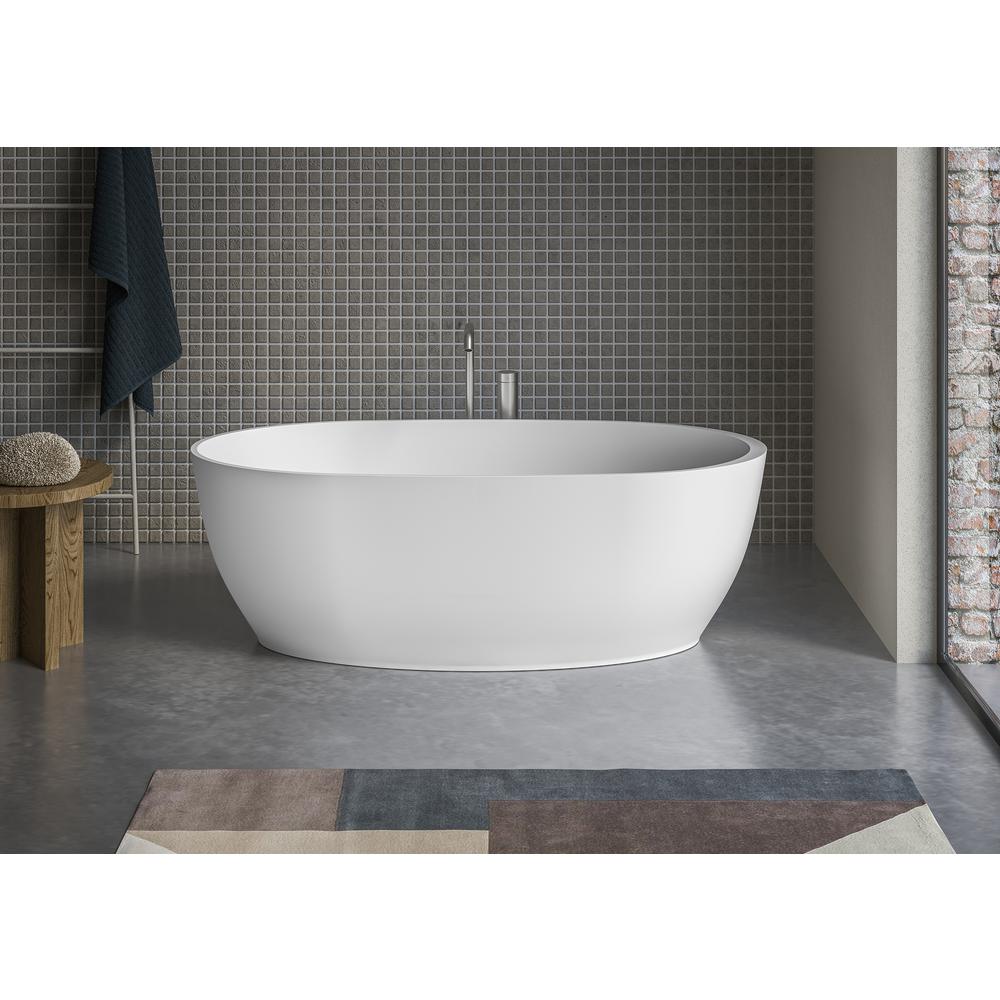 Ruvati 59-inch Matte White epiStone Surface Oval Freestanding Bath Tub Canali. Picture 1