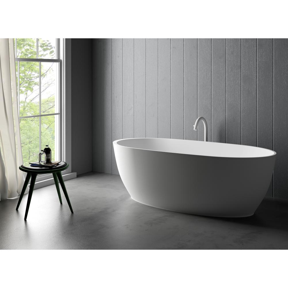Ruvati 59-inch Matte White epiStone Surface Oval Freestanding Bath Tub Canali. Picture 2