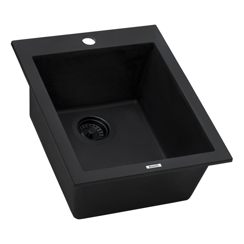 Drop-in Topmount Granite Composite Single Bowl Kitchen Sink - Midnight Black. Picture 1