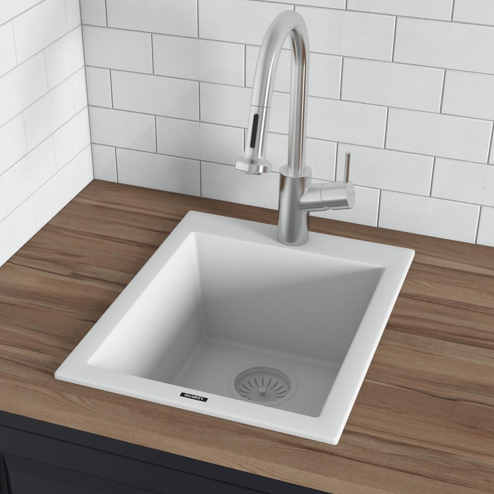 Drop-in Topmount Granite Composite Single Bowl Kitchen Sink - Arctic White. Picture 7