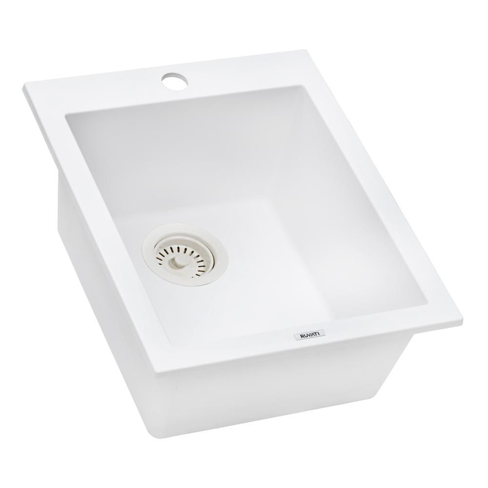 Drop-in Topmount Granite Composite Single Bowl Kitchen Sink - Arctic White. Picture 1