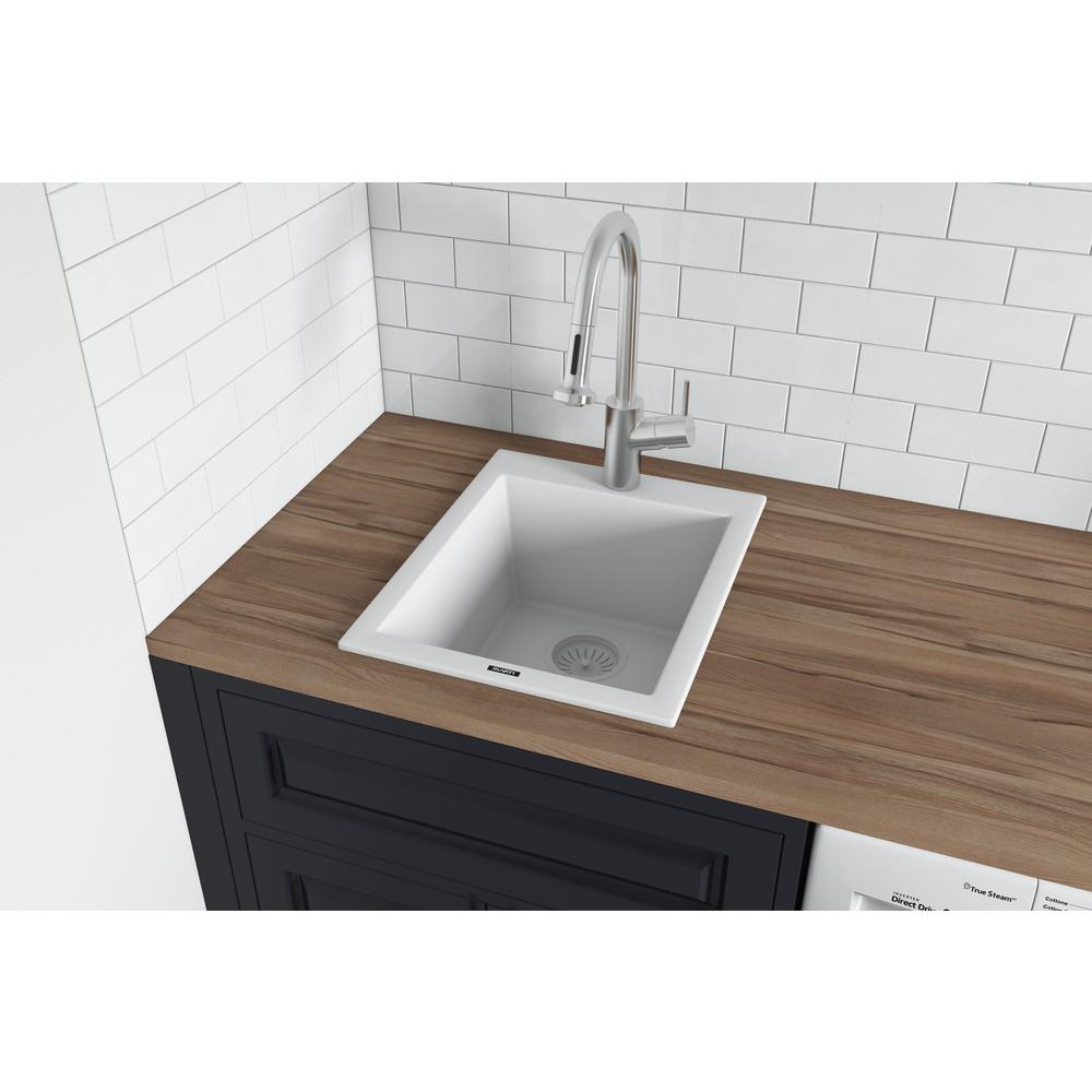 Drop-in Topmount Granite Composite Single Bowl Kitchen Sink - Arctic White. Picture 10