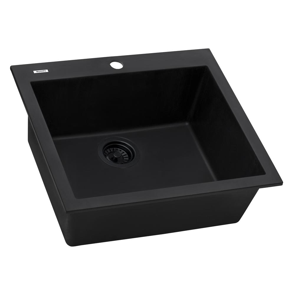 Drop-in Topmount Granite Composite Single Bowl Kitchen Sink - Midnight Black. Picture 1