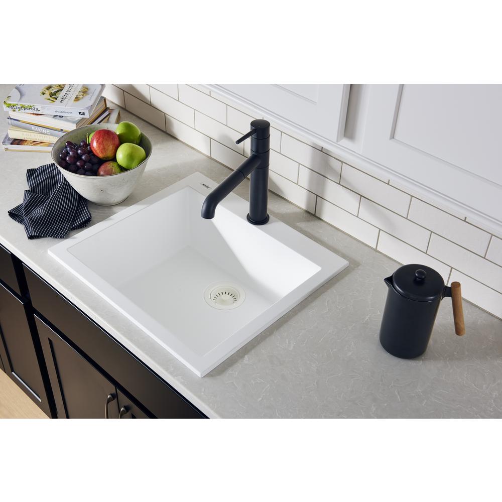 Drop-in Topmount Granite Composite Single Bowl Kitchen Sink - Arctic White. Picture 10