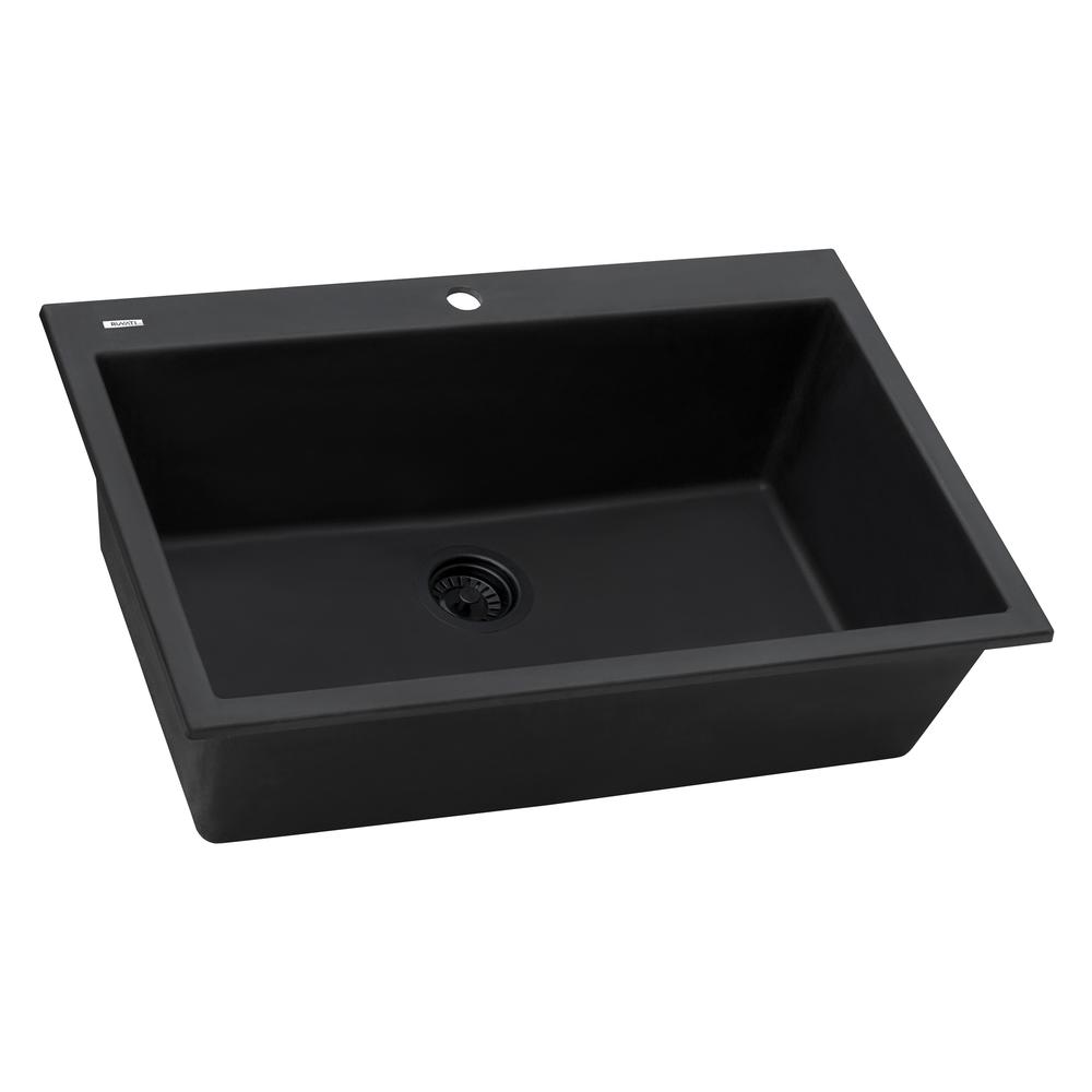 Drop-in Topmount Granite Composite Single Bowl Kitchen Sink - Midnight Black. Picture 12